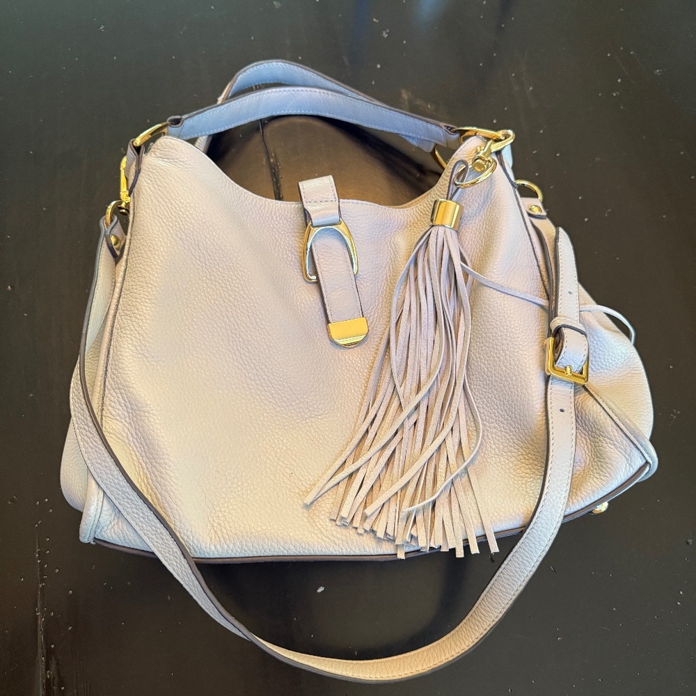 G.I.L.I. Roma Style Light Gray Soft Pebbled Leather Crossbody, Mint Condition